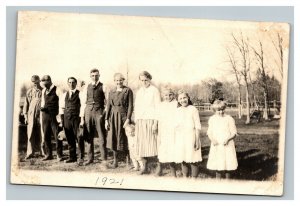 Vintage 1921 RPPC Postcard -  Group Shot of Friends Standing in a Country Field
