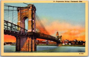 VINTAGE POSTCARD SUSPENSION BRIDGE AT CINCINNATI OHIO c. 1940