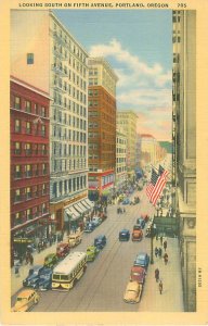 Portland, Oregon Looking South on 5th Ave, Linen, Unused