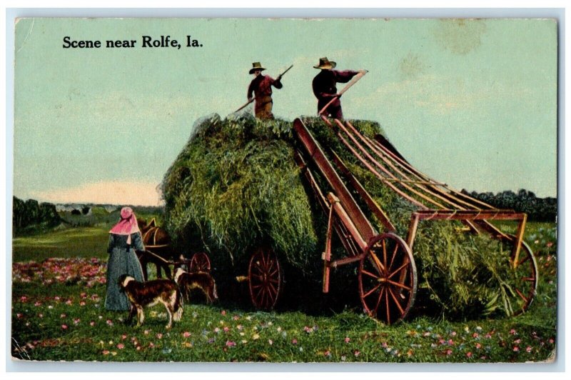 1912 Scene Near Farming Cart Carriage Field Rolfe Iowa Vintage Antique Postcard