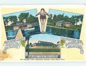 W-Border Risque BATHING SUIT GIRL AT CAYUGA LAKE PARK Seneca Falls NY hp8787