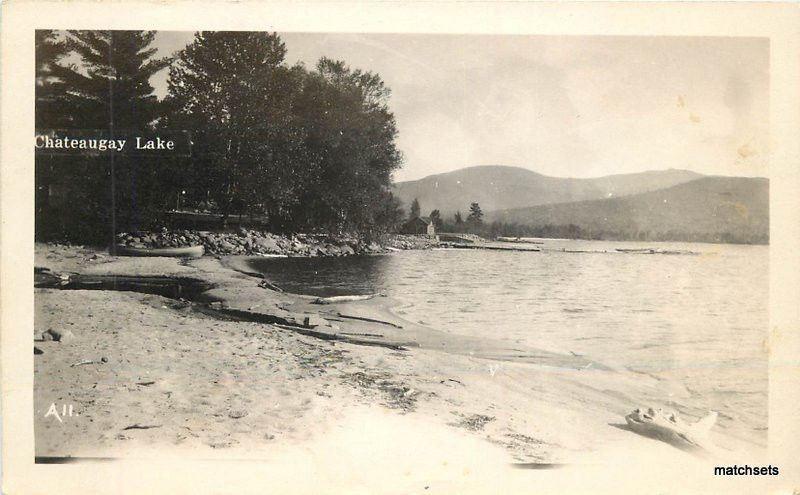 1945 Chateaugay Lake New York Waterfront RPPC Real photo postcard 10323