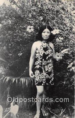 Woman Lady Surrounded by Tropical Plants Guam USA Unused 