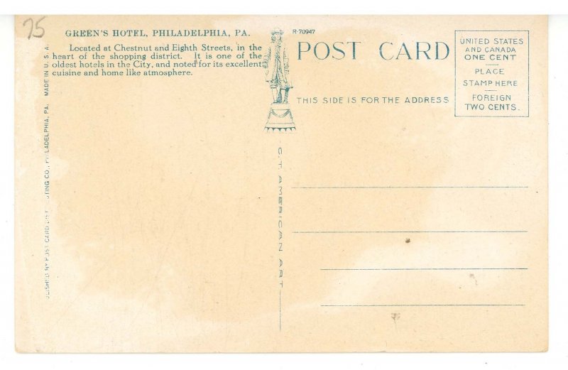 PA - Philadelphia. Green's Hotel, Chestnut & 8th Streets