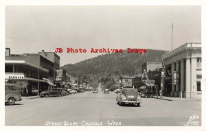 WA, Colville, Washington, RPPC, Street Scene, Business Section, Cars, Ellis 5790
