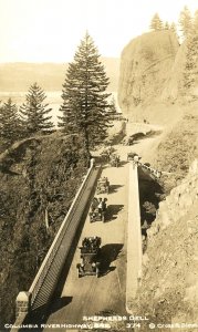 Postcard RPPC View of Old Car Traffic at Shepherd's Dell, Columbia River, OR.