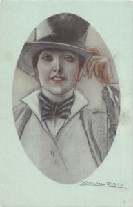 Fashion Art by Mauzan Gentleman White Costume Passepartout postcard C330