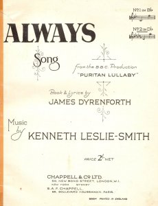 Always Song BBC TV Show Puritan Lullaby Kenneth Smith Olde Sheet Music