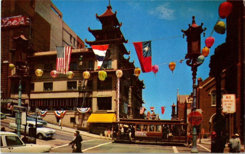San Francisco Chinatown Trolley Vintage Postcard Grant Avenue Vtg Postcard UNP 