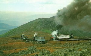 Postcard Mt. Washington Cog Railway Trains Meeting At Skyline New Hampshire NH
