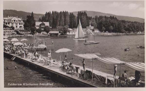 Worthersee Schlobbad Sunbathing Sailing Austria Austrian Real Photo Postcard