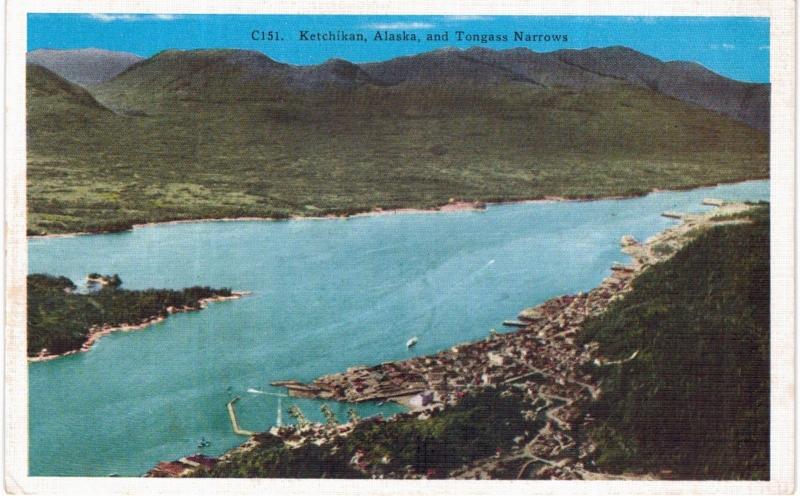 Ketchikan and Tongass Narrows Alaska Linen Near Mint 1950s 