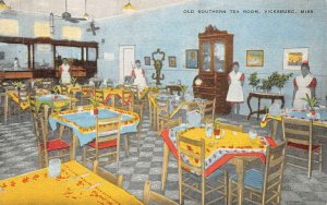 OLD SOUTHERN TEA ROOM VICKSBURG MISSISSIPPI POSTCARD (c. 1940s)