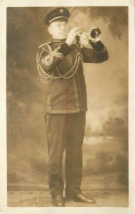 Military, Soldier Blowing Trumpet, RPPC