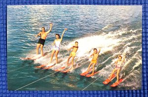 Vintage Water-skiing Family Lake Wallenpaupack Pocano Mountains PA Postcard