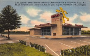 Linen Postcard Pryors Drive-In Restaurant near Louisville, Kentucky~112575