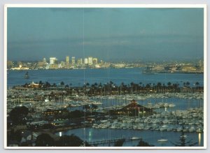 State View~Panorama of San Diego California At Night~Continental Postcard