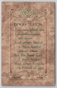 Good Luck Four Leaf Clover Poem To Wasco OR Postcard L21