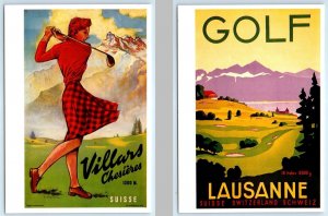 2 Repro Postcards LAUSANNE & VILLARS CHESIERES Switzerland GOLF 4x6 Poster