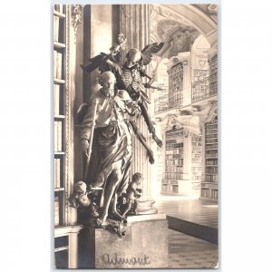 Postcard Admont Library Austria 1926 Architecture Death Statue