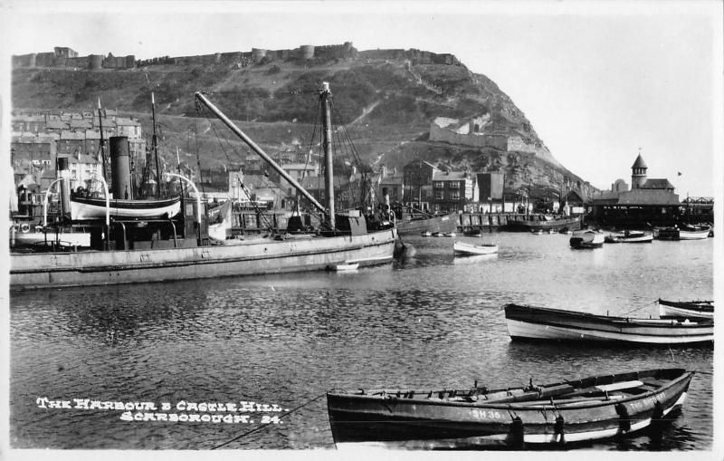 uk32169 harbour and castle hill scarborough real photo uk