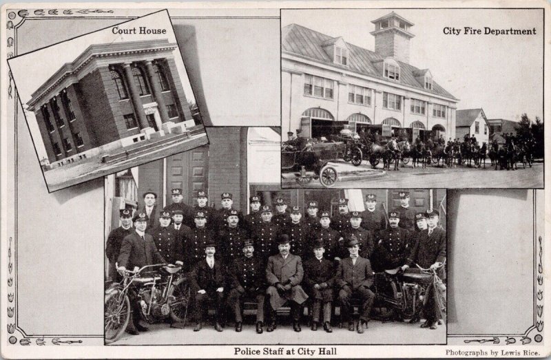 Moose Jaw SK Police Fire Department Court House Lewis Rice Postcard H31 