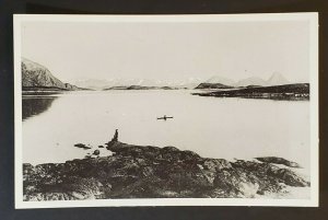 Mint Vintage Greenland Polar Man Kayak View From Fiord  Real Picture Postcard