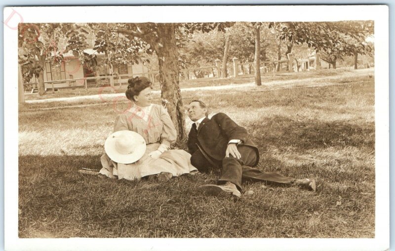 c1910s Romantic Lovers Moment Nature RPPC Bygone Era Man & Woman Real Photo A142