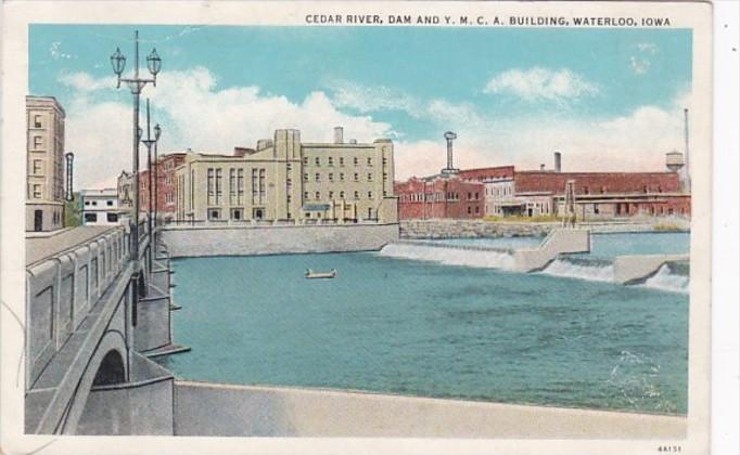 Iowa Waterloo Cedar River dam & Y M C A Building 1925 Curteich