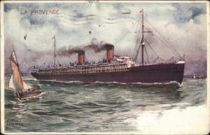 Steamship La Provence & Sailbot - Louis Lessieux 1906 Used Postcard