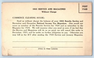 1923 Service And Magazines Commerce Clearing House Advertising Postal Card