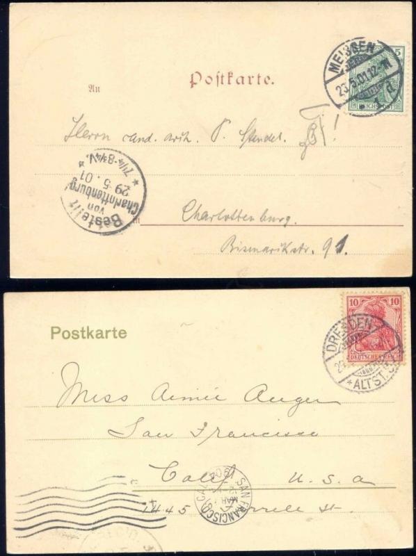 germany, 2x pc MEISSEN, Der Dom, Bridge with TRAM (1901/04) Stamps