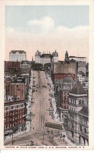 Postcard Looking Up State Street from D & H Building Albany NY