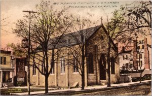 Hand Colored Postcard St. Mary's Catholic Church in Fredericksburg, Virginia