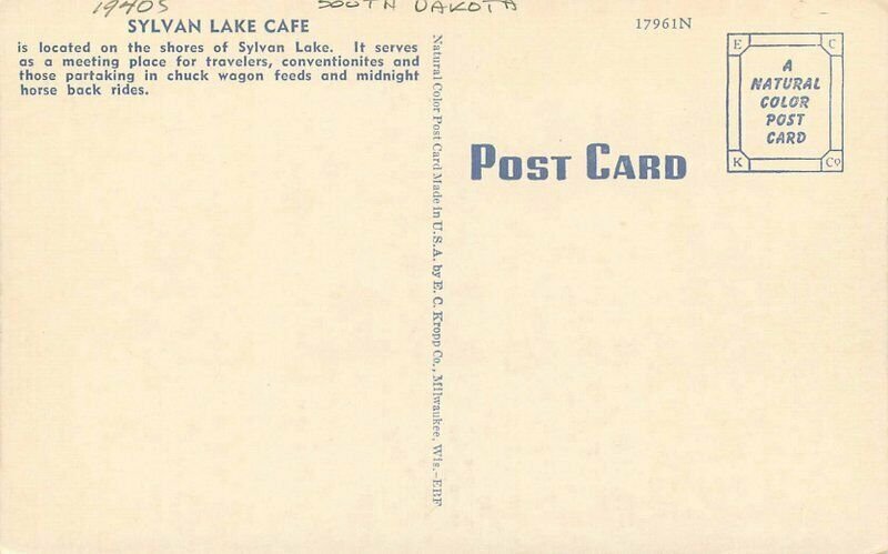 Sylvan Lake Café Restaurant roadside Kropp linen Postcard 20-14008