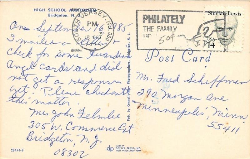 Bridgeton New Jersey~High School Auditorium~1960s Postcard