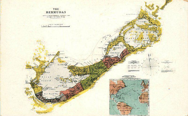 Bermuda Map Caribbean Cartography C-1910 Yankee Store postcard 6688