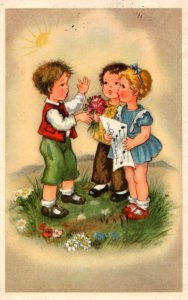 Kids Party Singing Vintage Postcard 09.88