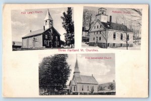 Three Hartland Vermont VT Postcard Methodist First Universalist Churches 1910