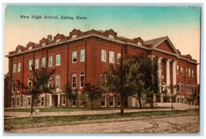 1916 New High School Exterior Roadside Salina Kansas KS Posted Vintage Postcard