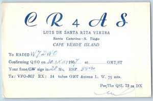Santiago Cape Verde Island Postcard CR4AS QSL Ham Radio Matt Johnstone 1957