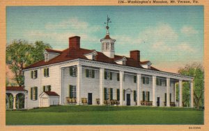 Vintage Postcard 1930's Washington's Mansion Mount Vernon Virginia VA