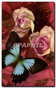 Old Postcard Fantasy Flowers Butterfly