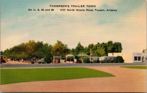 Linen Postcard Thompson's Trailer Town U.S. 80 and 89 in Tucson, Arizona