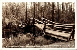 RPPC Picturesque Bridge Okefenokee Swamp Park Waycross GA Vintage Postcard O35