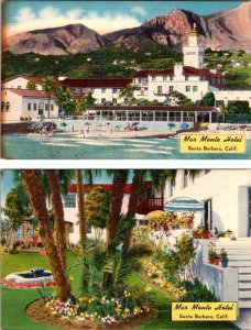 2~Postcards Santa Barbara, CA California MAR MONTE HOTEL Beach & Garden Views
