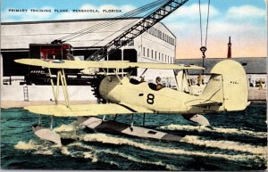 Linen Postcard Primary Training Plane in Pensacola, Florida Seaplane Airplane