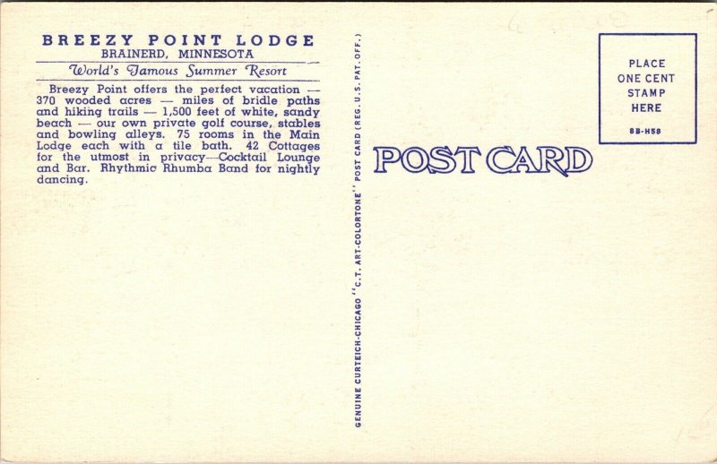 Linen Postcard Breezy Point Lodge in Brainerd, Minnesota~4115