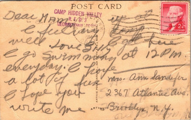 Postcard CT Ridgefield Hidden Valley Children Swimming Pool at Camp 1956 H13