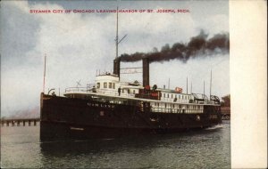 St. Joseph Michigan MI Steamer Ship City of Chicago c1910 Vintage Postcard